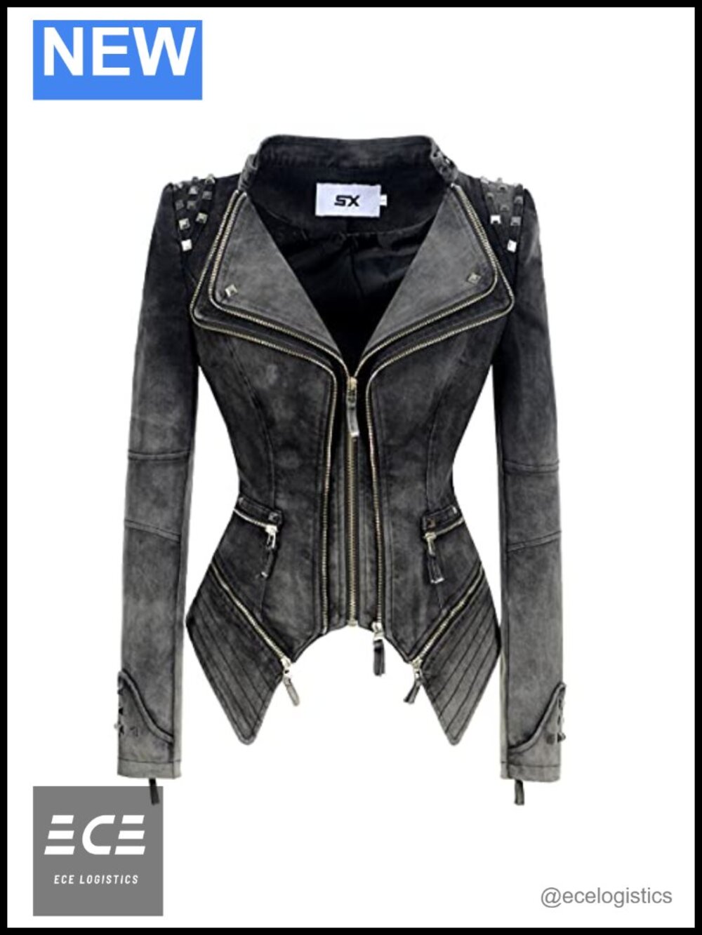 Faux Leather Moto Biker Jacket Rivet Zipper Motorcycle Outerwear